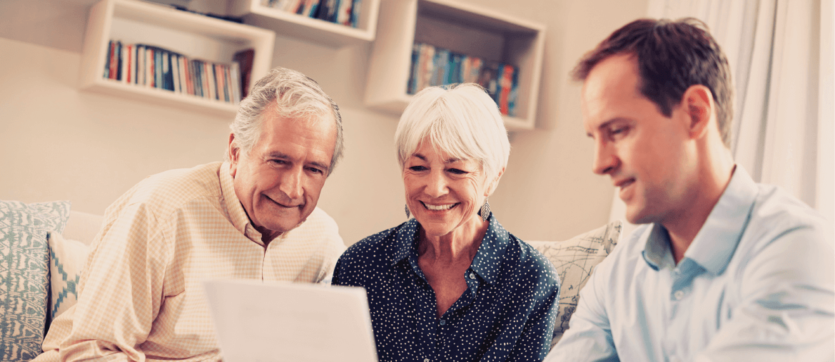 elderly couple at computer